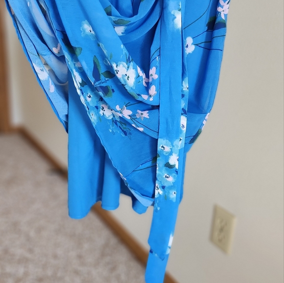 Nine Britton NWT Blue Flowered Spaghetti Strap Dress Size L - Picture 10 of 11